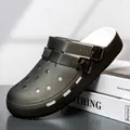 Black casual thick-sole clogs with double buckle straps for lightweight summer wear - EU 40 / Black