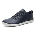 Men's navy blue casual slip-on sneakers with white rubber sole and leather upper - 36 / Dark Blue