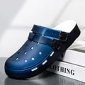 Navy blue breathable dual-buckle clogs with thick white sole and sporty EVA design - EU 40 / Blue