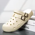 Beige slip-on sports clog sandals with double buckles and lightweight thick sole - EU 40 / Beige
