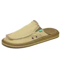 Men's khaki canvas slip-on mule with distressed edges and breathable metal eyelets - EU 39 / Khaki