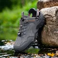 Men's grey outdoor hiking sandals with breathable mesh and anti-slip rubber soles - 35 / Dark Gray and Orange