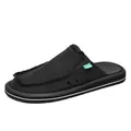 Men's black canvas mule sneakers with frayed edges and breathable side eyelets - EU 39 / Black