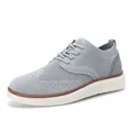 Herren Laufschuhe aus grauem Mesh mit weißer Sohle und braunem Lederbesatz für Komfort - 40 / Grau