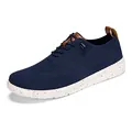 Dunkelblauer atmungsaktiver Strick-Freizeitschuh mit orange gesprenkelter Gummisohle - 40 / Gewebte Casual Sneakers (198) / Blau