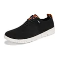 Schwarze atmungsaktive Strick-Sneaker für Herren mit gesprenkelter Sohle und Lederdetails - 40 / Gewebte Casual Sneakers (198) / Schwarz