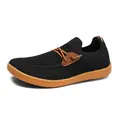 Men's breathable mesh slip-on shoes with wide-toe barefoot design and brown rubber sole - EU 35 / Black