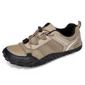 Khaki breathable mesh outdoor trail shoes with black reinforced toe and elastic laces - 38 / Khaki