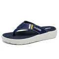 Men's navy flip flops with thick white wedge sole and FASHION logo strap details - EU 40 / Blue