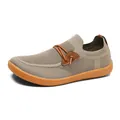 Men's khaki mesh casual shoe in wide-fit design with tan leather accents and orange sole - EU 35 / Beige