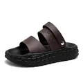 Men's dark brown leather sport sandals with thick non-slip soles and rivet details - EU 39 / Brown