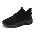 All-black breathable mesh running shoes with thick cushioned air sole for summer - 36 / Black