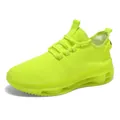 Neon yellow breathable knit running shoes with thick cushioned hollow sole - 36 / Fluorescent Green