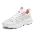 Zapatillas de running ligeras de malla transpirable blancas con toques rosa y verde - 35 / Blanco Rosa