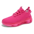 Scarpe da corsa in mesh rosa traspirante con suola ammortizzata spessa e cuscinetto - Rosso rosa