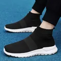 Lightweight black and white breathable mesh sock sneakers with shock-absorbing thick sole - 36 / Black and White