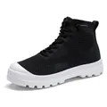 Lightweight breathable high-top knit sneakers with white thick rubber soles in black and white - EU 35 / Black and White