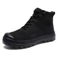 Men's high-top breathable black fly-knit athletic sneakers with non-slip rubber soles - EU 35 / All Black