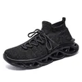 Breathable knit sock sneakers in black grey mix with hollow shock-absorbing blade sole - EU 36 / All Black
