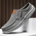Men's large size grey canvas slip-on loafers with classic patch and thick sole - EU 39 / Gray
