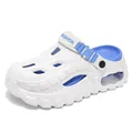 White and blue thick-soled EVA clogs with anti-slip sawtooth texture and heel strap - Size 44-45 / Standard Thick Sole / White & Blue Style (661 White Blue)