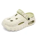 Thick platform garden clogs in beige and light green with breathable hollow design - Size 44-45 / Standard Thick Sole / Beige & Green Style (661 Beige Green)