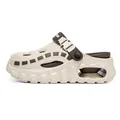 Thick sole clogs in beige and brown with adjustable back strap for outdoor wear - Size 44-45 / Air Cushion Shock Style / Khaki & Brown Style (661-1 Khaki Brown)