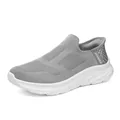Grey breathable slip-on walking shoes with white cushioned sole and fashion detail - Gray