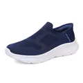 Men's slip-on walking shoe in navy blue breathable fly-knit fabric with white sole - EU 40 / Blue