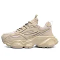 Men's chunky mesh sneakers in khaki beige with thick platform sole and lace-up design - EU 39 / Khaki