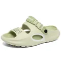Light green and cream EVA beach sandals with cushioned soles and breathable side holes - 38-39 / Khaki Green