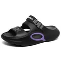 Black and purple men's EVA beach clogs with adjustable fashion strap and thick sole - 42-43 / Black and Gray