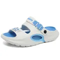 Men's blue and white casual beach sandals with soft EVA sole and sport lettering - 38-39 / White Blue