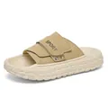 Men's high-quality beige platform slide sandals with soft sole and SPORT lettering - EU 39 / Khaki