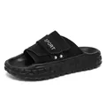 Men's black sport slide sandals with adjustable velcro strap and thick cushioned sole - EU 39 / Black