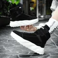 Men's high-top platform sneakers in black with dual velcro straps and fashion lettering - EU 39 / Black