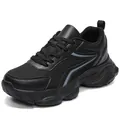 Men's chunky black running sneaker in breathable mesh and leather with thick sole - EU 39 / All Black