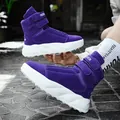 Purple high-top platform sneakers with velvet finish and velcro straps for men - EU 39 / Purple