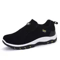 Men's black suede waterproof hiking shoes with slip-on design and slip-resistant sole - 39 / Black