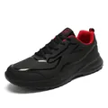 Men's lightweight black and red leather sneakers with anti-slip rubber soles - EU 39 / Black Red