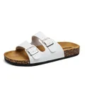 Classic white double-buckle cork sandals with comfortable soft footbed for summer - EU 38 / White