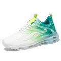 Men's mesh running sneakers with gradient white to teal finish and cushioned thick sole - 36 / White Green