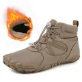 Khaki outdoor snow boots for men with warm faux fur lining and anti-slip rubber sole - EU 36 / Camel