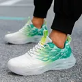 Detailed macro view of white and green gradient mesh fabric on men's cushioned running shoes - 39 / White Green