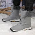 Winter grey high-top snow boots with plush faux fur lining and quilted design on snow - EU 35 / Gray