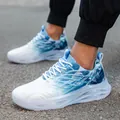 Men's gradient blue sports sneakers with cushioned hollow sole on asphalt road - 39 / White Blue