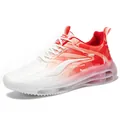 Men's gradient red sports shoes with breathable mesh and visible air cushion sole - White Red