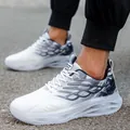 Men's white sports running shoes featuring a cushioned hollow sole and gradient textures - 39 / White Black