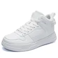 Men's high-top white platform sneakers in leather with lace-up design and thick rubber sole - 39 / White