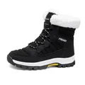 Men's black high-top snow boots with white faux fur lining and anti-slip rubber sole - EU 36 / Black